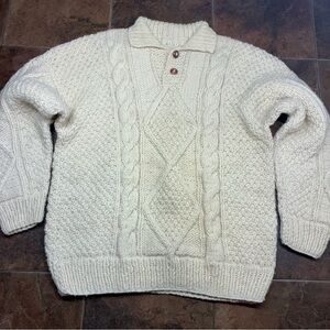 Men's Wool Cream Cable Knit Sweater